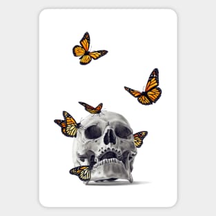Skull with Monarch Butterflies Magnet
